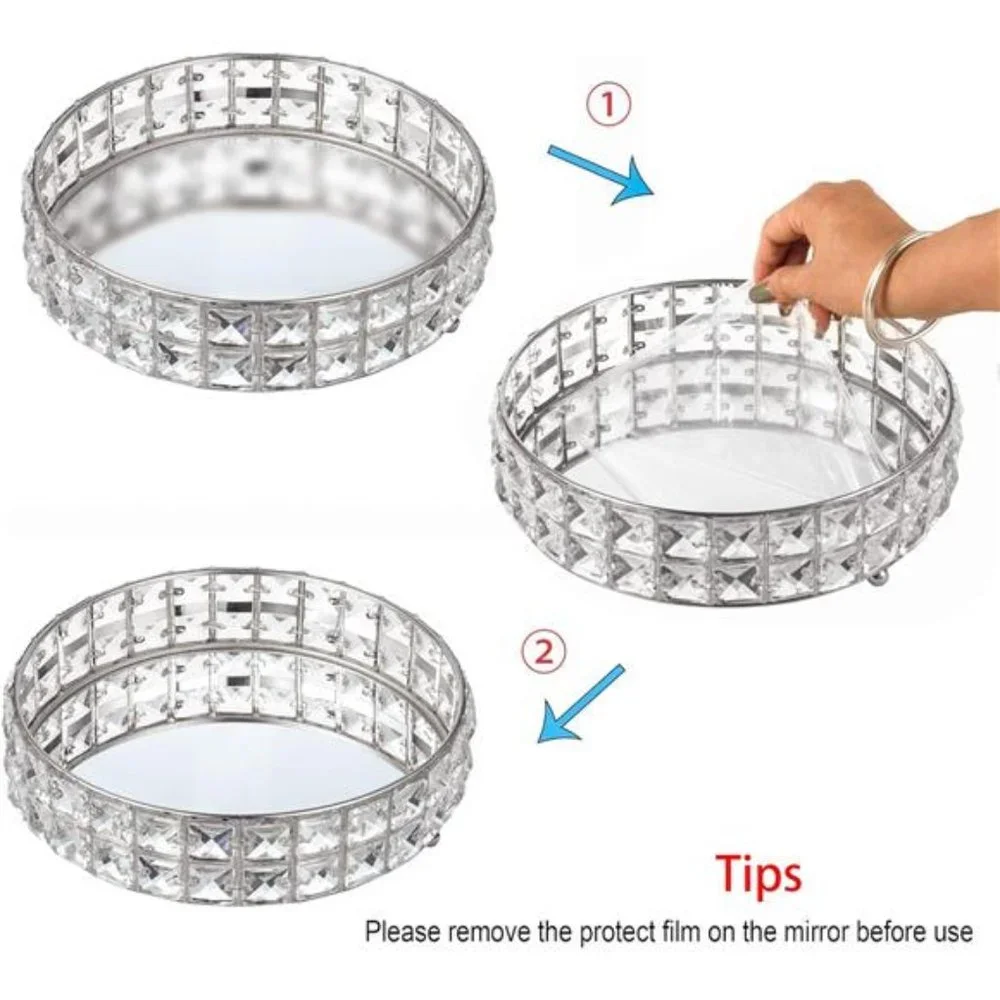 Anti-Scratch Glass Mirror Surface Crystal Vanity Makeup Tray Ornate Jewelry Tray